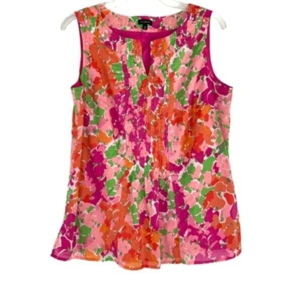 Talbots Floral Sleeveless Blouse Orange Pink - Picture 2 of 7